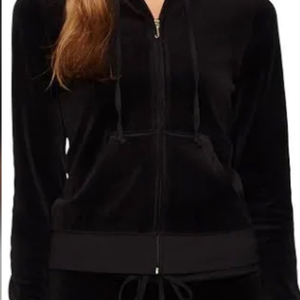 Y2K Juicy Couture Classic Black Velour Velvet Zip Up Mock Neck Track jacket